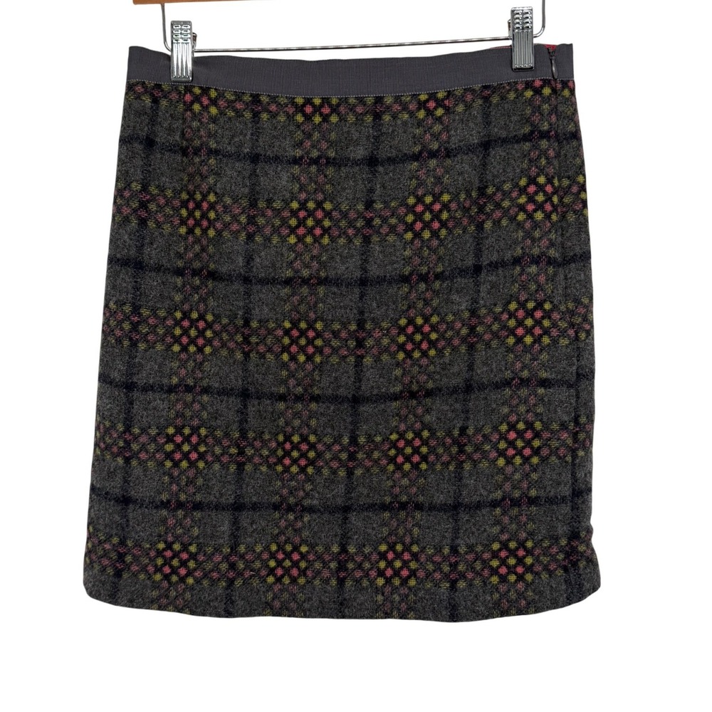 Boden British Tweed by‎ MOON Grey Plaid Wool Mini Skirt Pink Yellow US 6R Womens